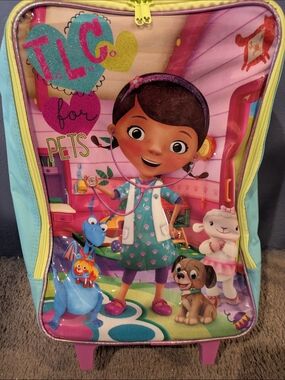 Disney Jr Doc McStuffins Kids soft Rolling Suitcase overnight bag- Pink & Aqua